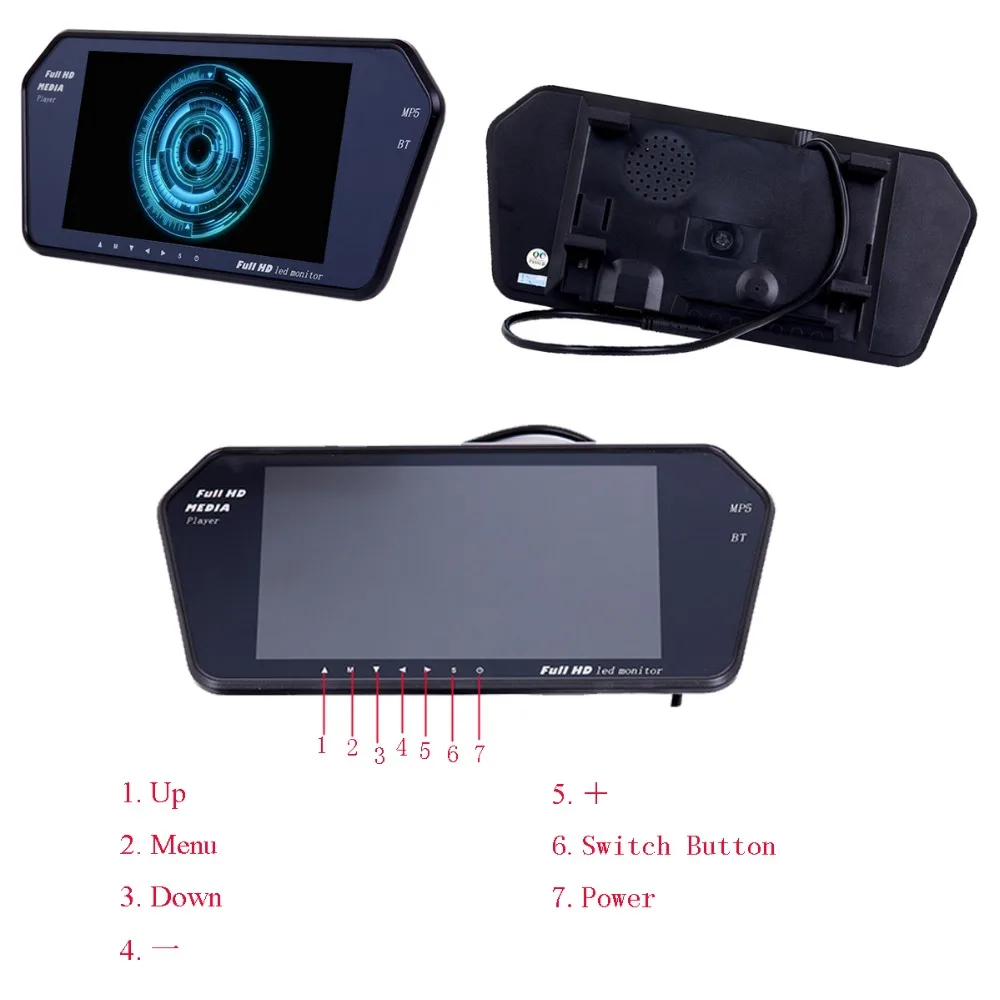 Podofo Bluetooth &amp хэндс фри ультра тонкий 7 ''автомобильный монитор зеркала заднего