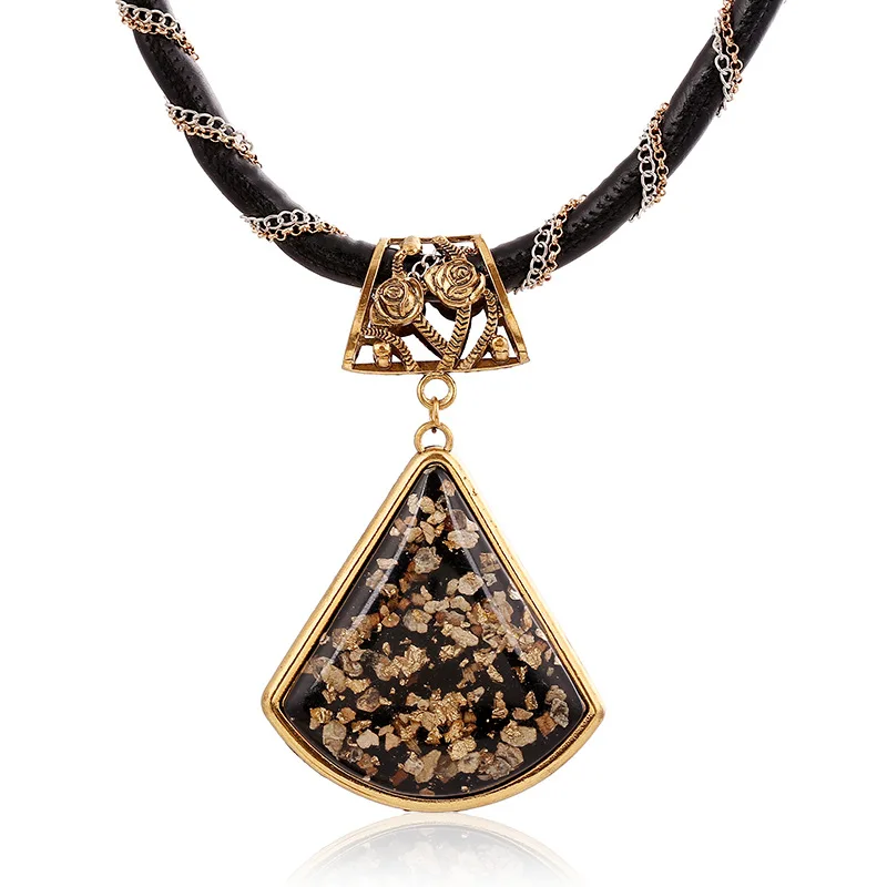 LZHLQ винтажные резные геометрические ожерелья с подвеской из смолы модные цепочки