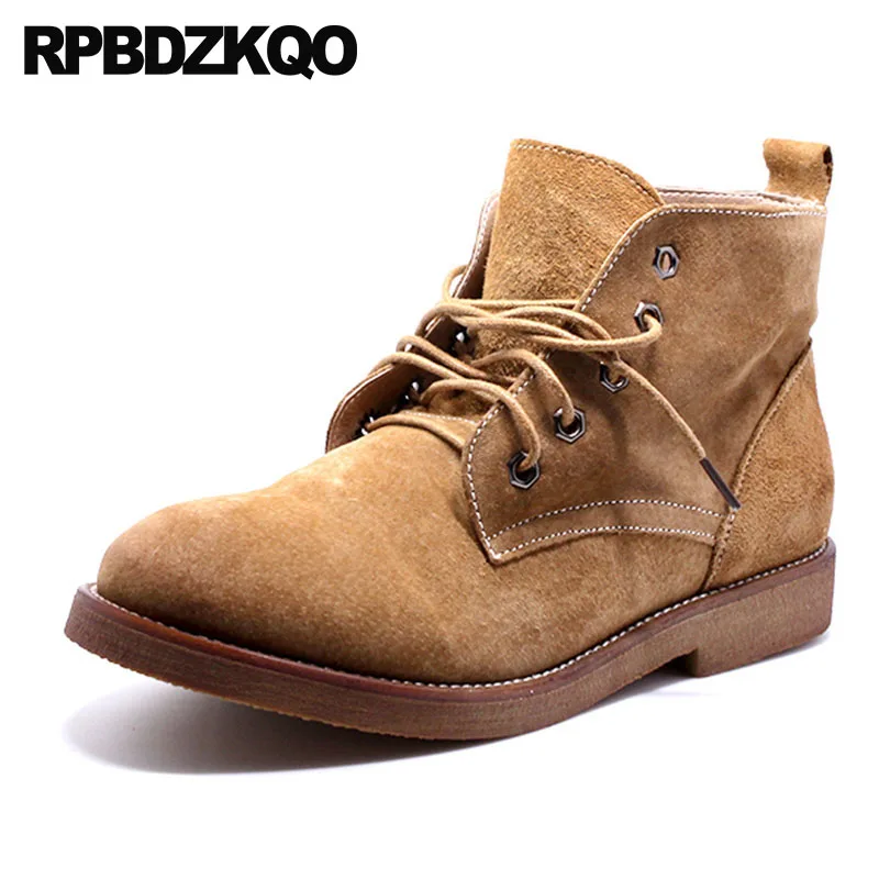 

Fall Booties Front Lace Up Casual Ankle Boots Autumn British Combat Fur Round Toe 2021 Women Flat Military Shoes Genuine Leather