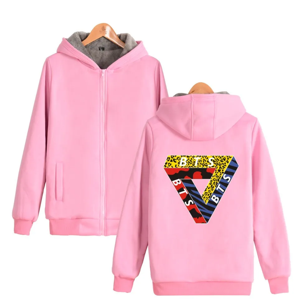 BTS Funy Color Triangle Hoodie With Zipper Men Women Fashion Clothing Top Brand Thick Warm Winter Hooded Sweatshirts | Мужская одежда