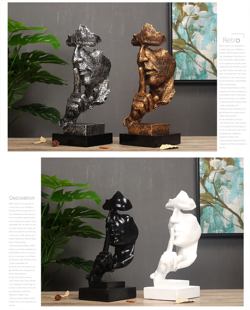 

Hot sale Modern Art Resin Decoration Craft Abstract Sculpture Figurine Ornaments Silence Is Gold Office Home Decoration