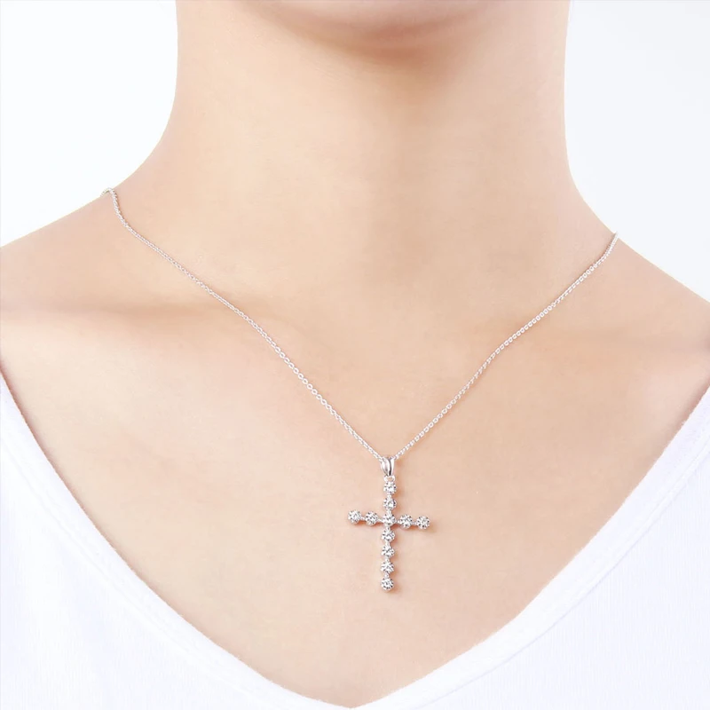 Классический Cross Diamond Кулон Цепочки и ожерелья ювелирные изделия 14 К 585 белого