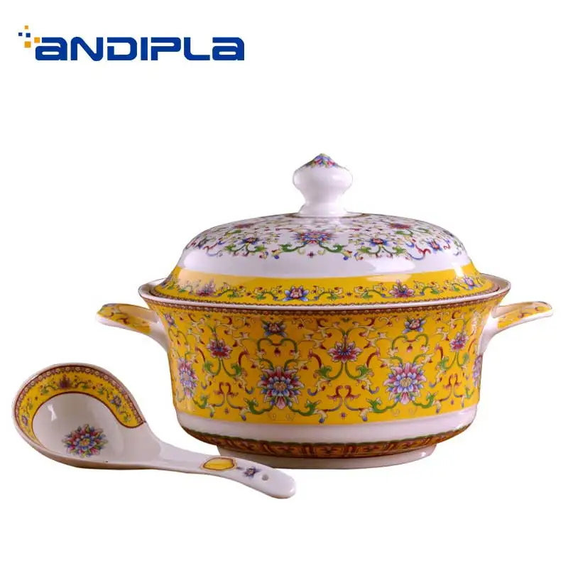 Керамическая посуда Jingdezhen с роскошным рисунком суповая кастрюля крышкой и