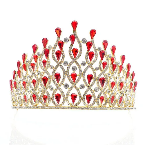 red gold DIEZI барокко Роскошная свадебная корона для женщин Великолепная 4 цвета Хрустальная Свадебная Корона-тиара повязки для волос аксессуары - Окраска металла: red gold
