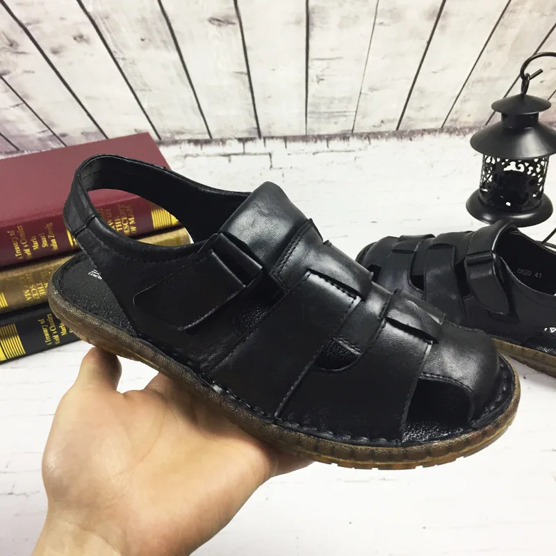 2017 Новый высокое качество Натуральная Кожа Мужчины Сандалии Черный Коричневый