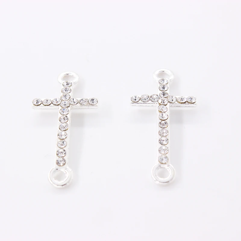 10 шт. серебристый цвет прозрачный Rhinestone Cross Коннекторы|Ювелирная фурнитура и