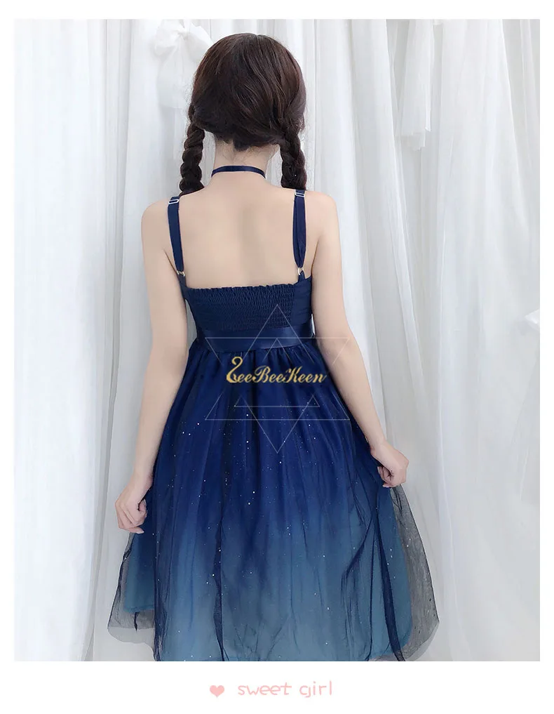Летнее платье для взрослых Hanfu для женщин шифоновое платье на бретельках звездное небо градиент JSK лолита кружевное платье для девочек весенний милый костюм Лолиты