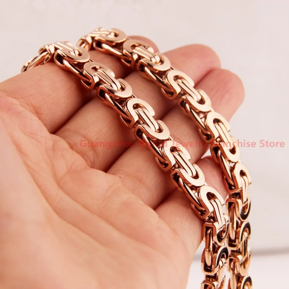 

Cool Jewelry 316L Stainless Steel Silver&Gold&Rose Gold color Flat Byzantine Chain Necklace For Men Boy 11mm