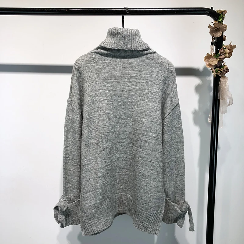 Casual Winter Women Lace-Up Long Sleeve Sweater Turtleneck Pullover Warm Basic Autumn Knitted Loose | Женская одежда