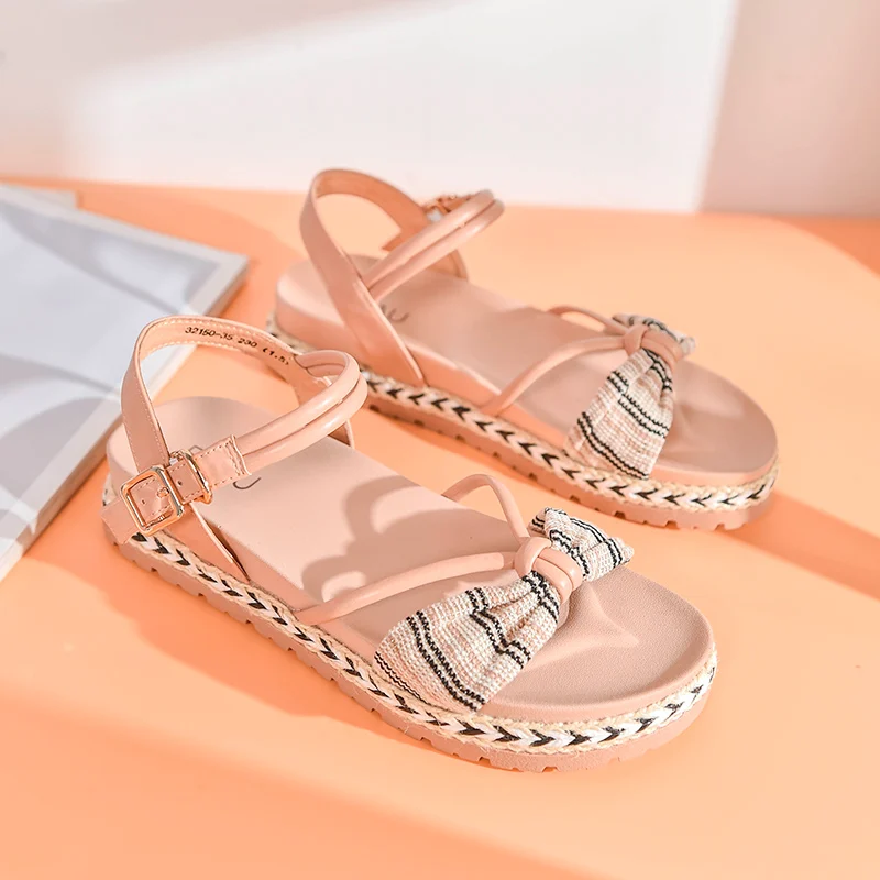 BeauToday/женские босоножки на платформе из микрофибры с милым бантом и веревочной