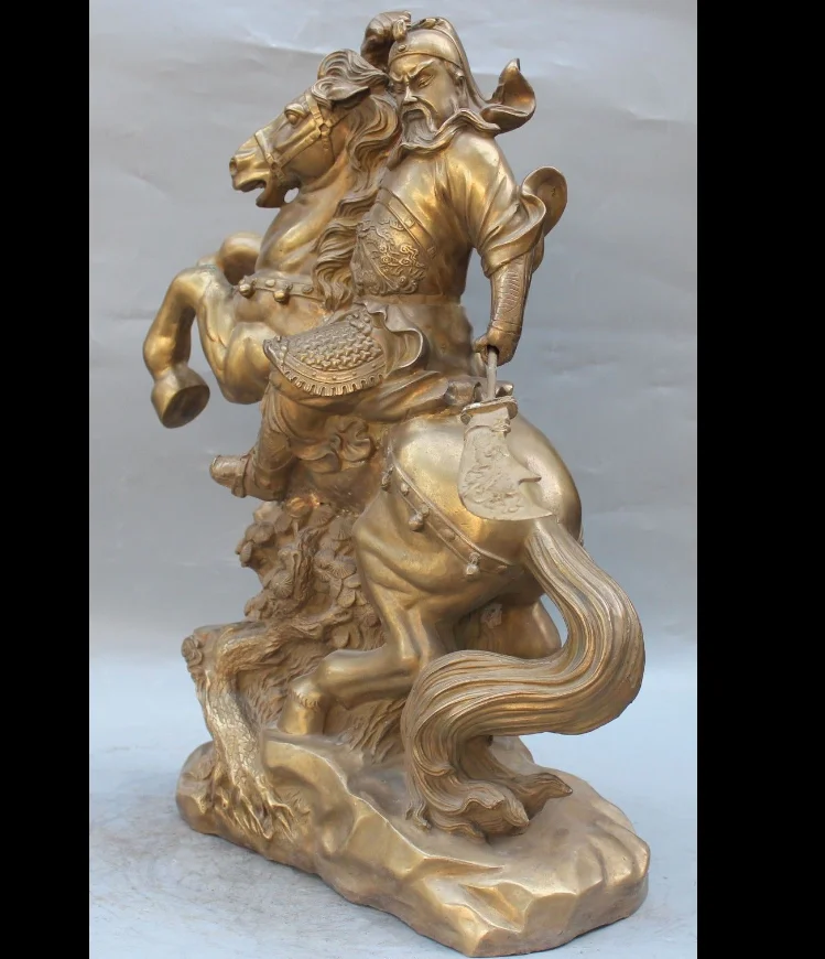 Zhmui88006552 &lt+ + 22 &quotКитайский латунный Guan Gong Yu воин Бог Дракон езда лошадь держать