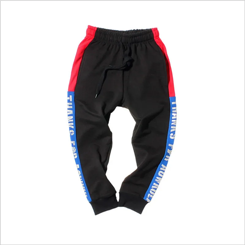 

2018 Spirng New Boys Sweatpants Fashion Casual Letters Patchwork Pants Drawstring Mid Straight Full Length Trousers For Children