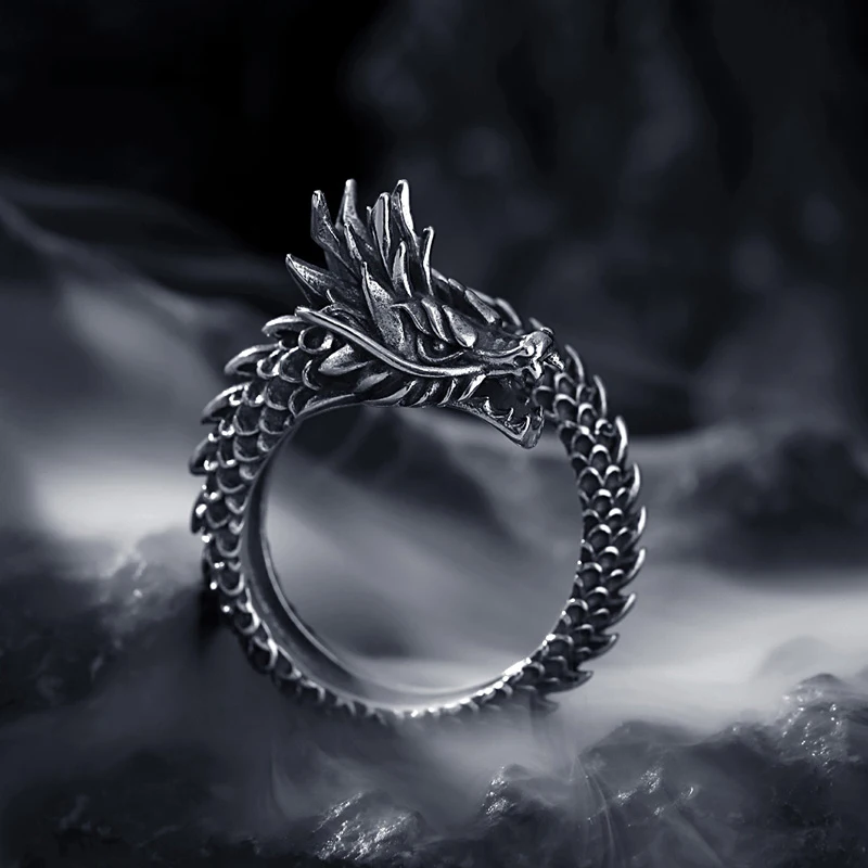Бесплатная доставка Новый Ретро дизайн регулируемого кольца серебряный дракон