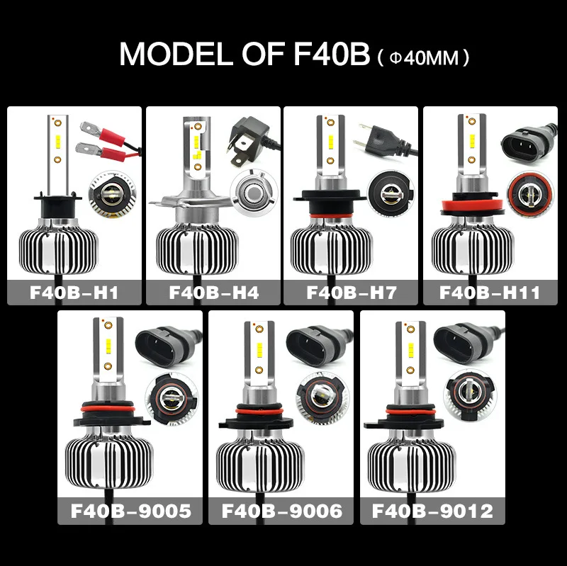 GUANGJI 2 шт. 6000K 60W 8000LM F40B авто светодиодный лампы для передних фар H1 H4 H7 H11 H8 H9 HB2 HB4 H3 HB3 9005 9006 9012 светодиоды с чипом CSP