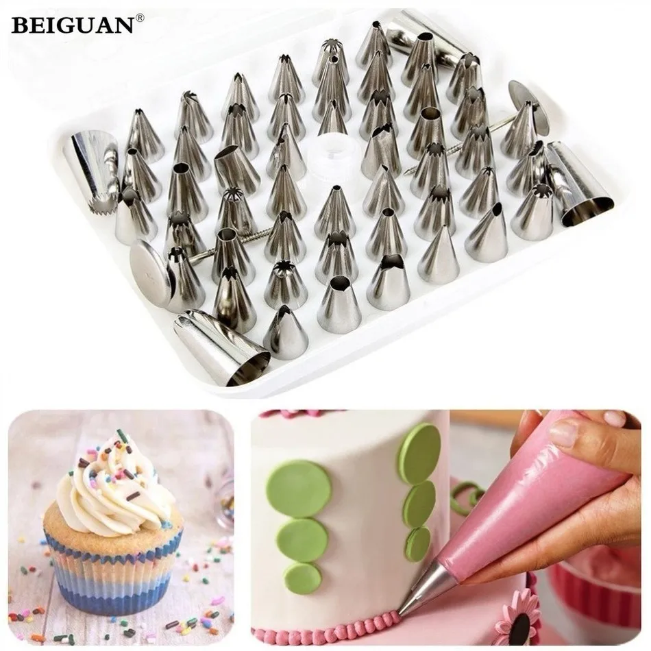 

52pcs Cake Piping Nozzles Pastry icing flower tips cake Stainless Steel Butter Cream Decorating Mouth Nozzles Bakeware