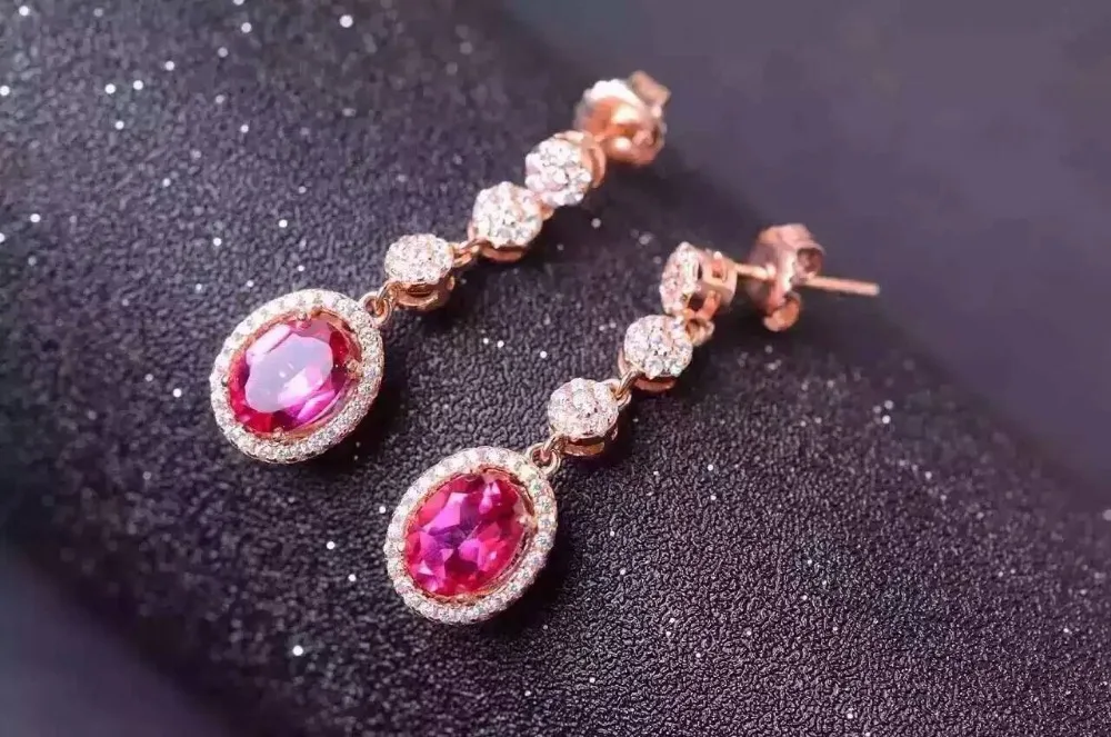 Женские серьги подвески из серебра 925 пробы с натуральным розовым топазом|earrings