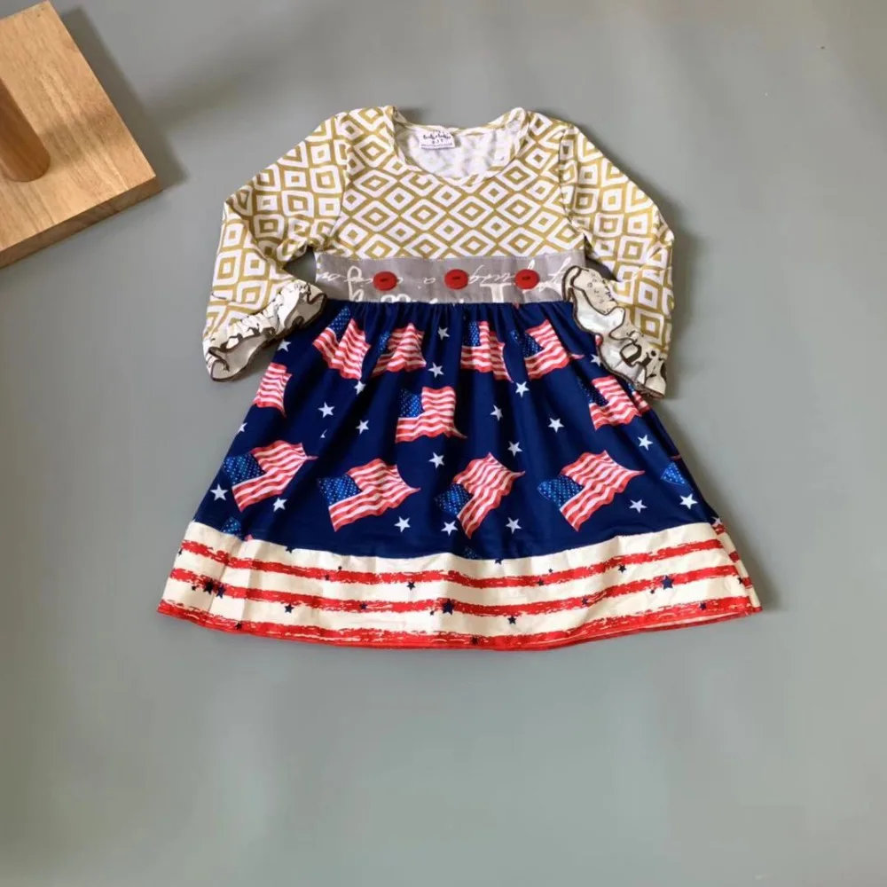 Платье для девочек с оборками и американским флагом 100% хлопок лето-осень |