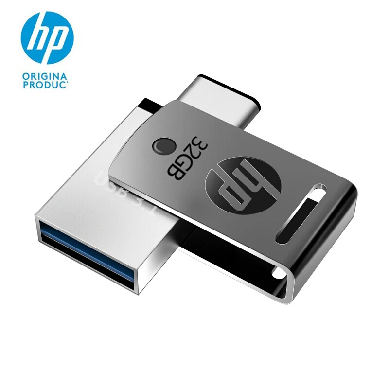 Флешка 32 Гб hp X5000M USB 3,1 металлический поворотный флеш-накопитель 32 Гб OTG ручка гравированный DIY логотип type-C 32 г ручка привода флешки Cle USB 3,0