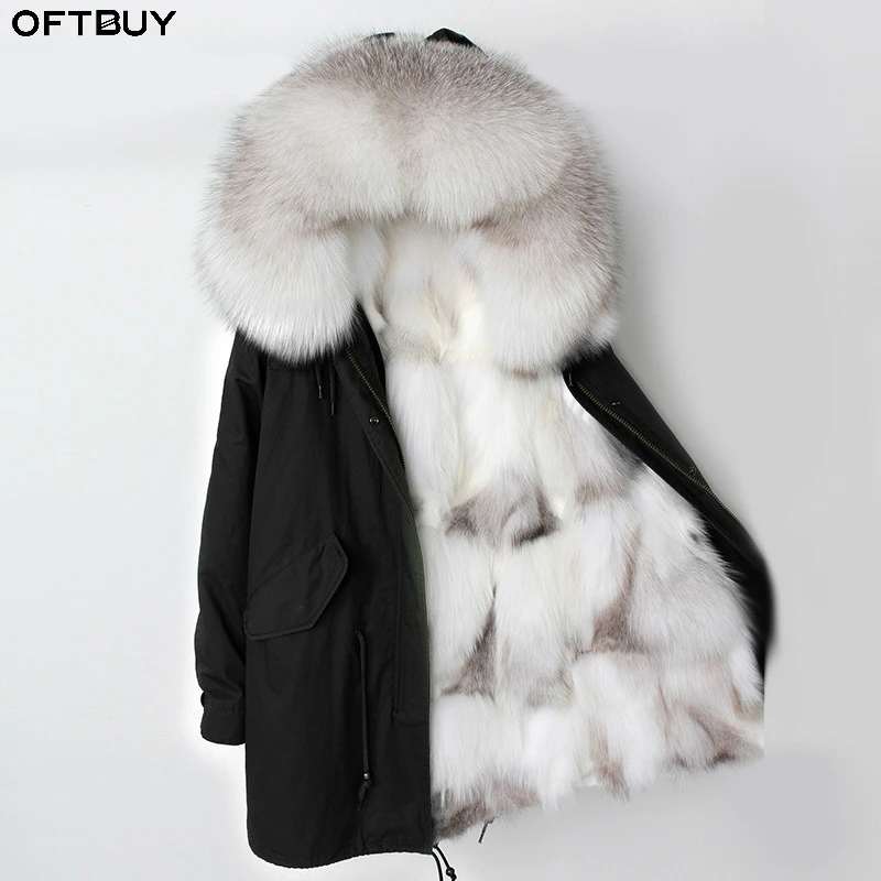 Женская парка OFTBUY длинная с капюшоном и подкладкой из натурального Лисьего