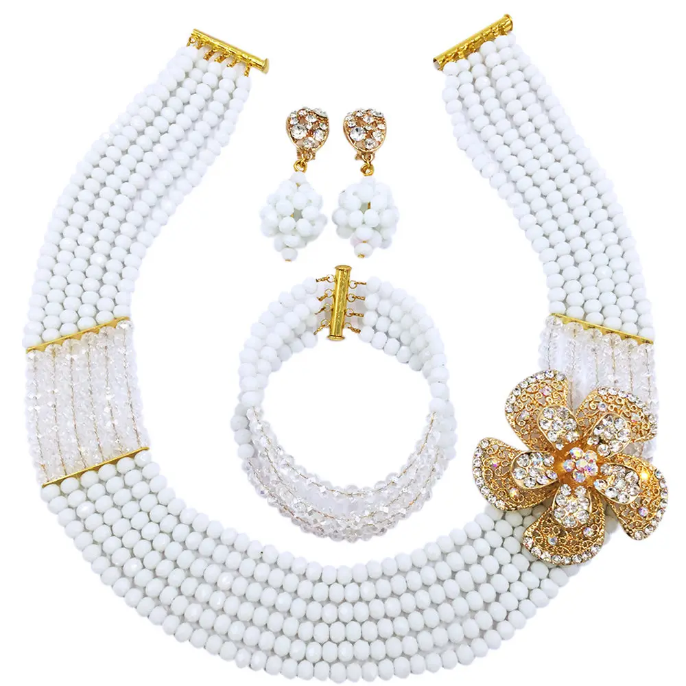 Модное белое прозрачное ожерелье из бисера AB с несколькими нитями нигерийские