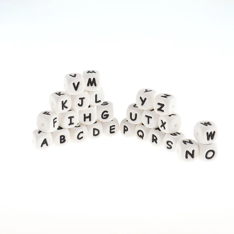 Fkisbox-Cuentas de silicona con letras del alfabeto, Cube12mm, para mascar, dentici&oacute;n, collar, joyer&iacute;a, 50 unidades-1