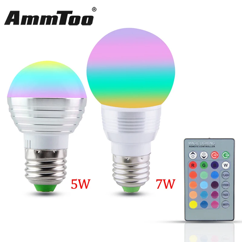E27 RGB Светодиодная лампа с регулируемой яркостью 85 265 В переменного тока 110 220 в 16