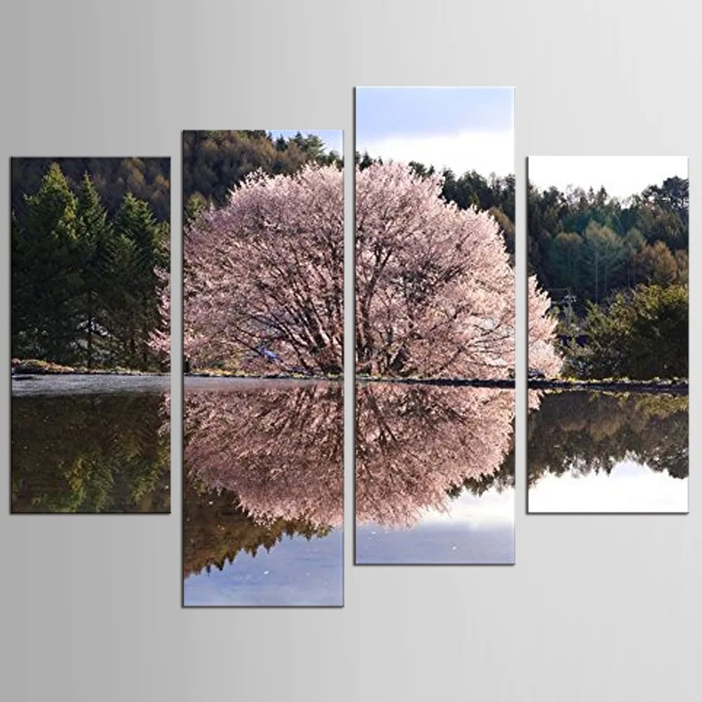

4 Pcs/Set Cherry Blossoms Painting Wall Art Printed On Canvas Wall Pictures For Living Room
