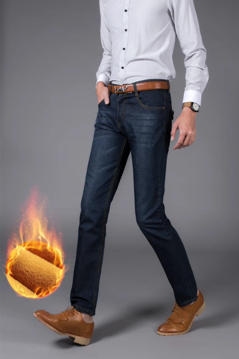 Heavyweigh Jeans New Mens Winter Velvet thick Warm Denim long Male Cotton Slim Straight cowboy trousers Size40 | Мужская одежда