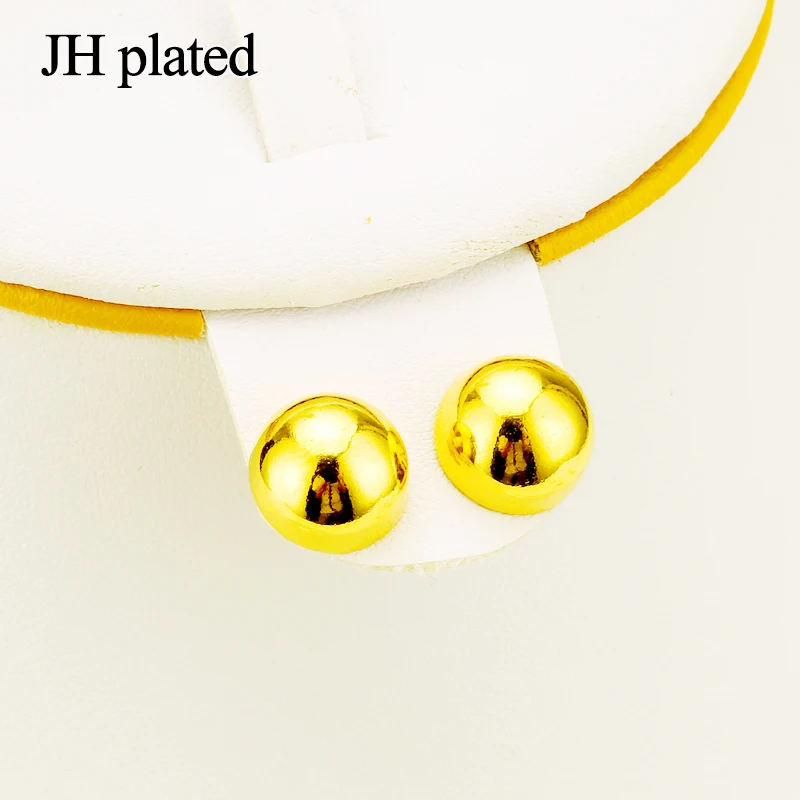 JHplated 4mm&amp6mm&amp8mm&amp12mm 24K Ear Stud Ethiopian Middle East African Half Ball Earring For Women Gift |
