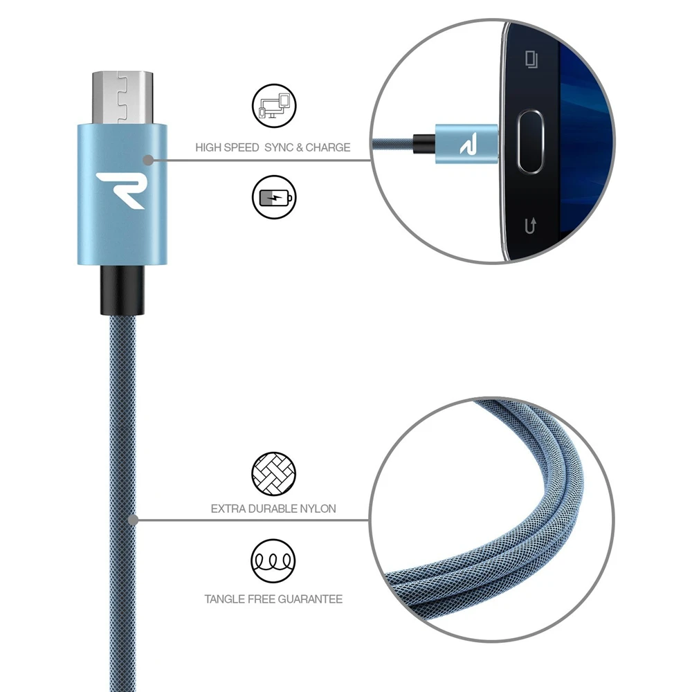 RAMPOW QC3.0 ажурные Micro USB кабель для Xiaomi Redmi Note 5 непереплетающийся Быстрый зарядный