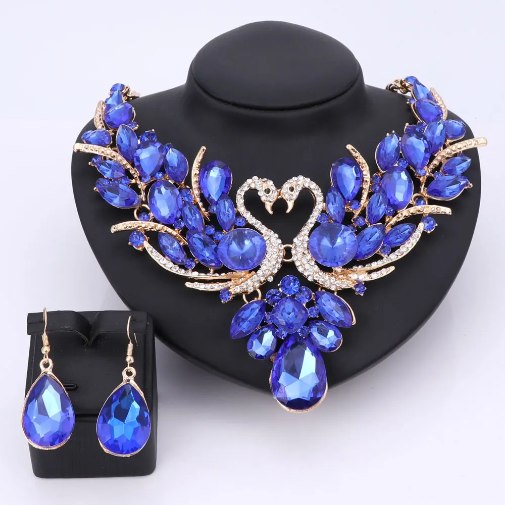 Комплект из колье и серёг с голубым кристаллом|necklace earring|bridal jewelry setswedding necklace |