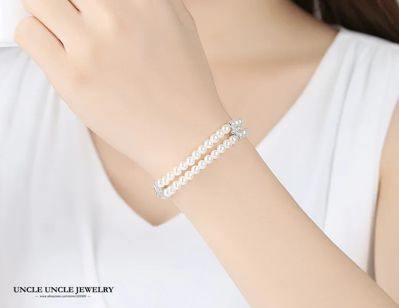 Белый золотой цвет имитация жемчуга инкрустация цирконием двухслойный стиль