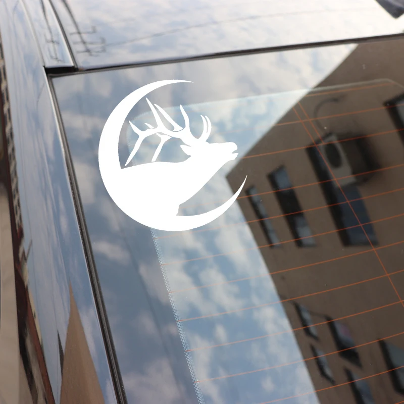 YJZT 14.9CM*15.5CM Deer And Moon Creative Combination Car Trunk Decor Sticker Vinyl Decal Black/Silver C4-2028 | Автомобили и