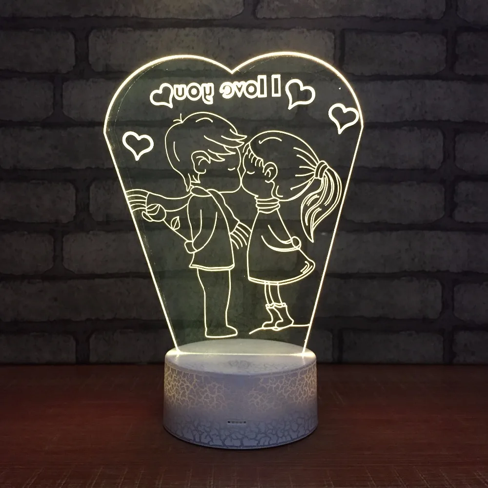 Поцелуй влюбленных 3D ночные светильники LED USB 7 видов цветов сенсор настольная