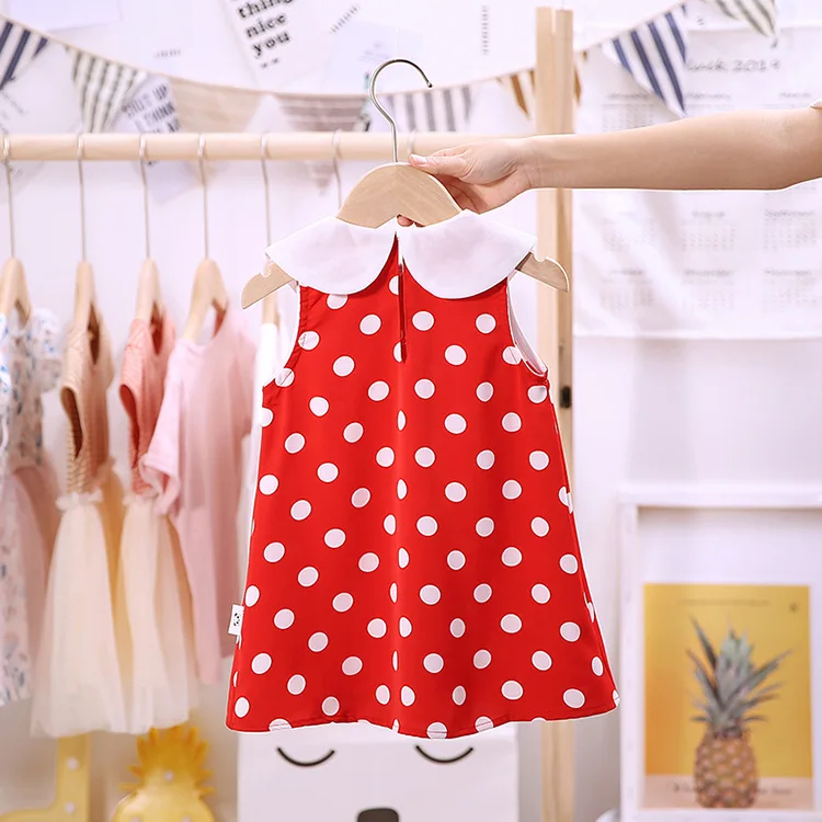 Платье для девочек летнее шифоновое в горошек без рукавов красное черное 2021 |