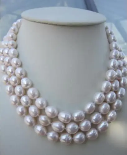 

3 row AAA 12-14 mm natural south white baroque pearl necklace 17-19"