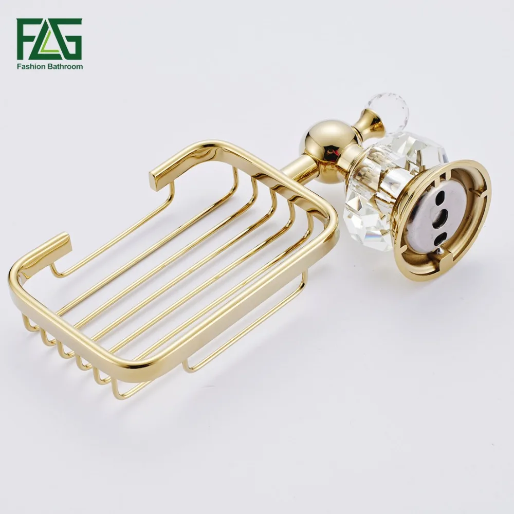 Настенная медная корзина для мыла ванной с золотистыми и кристаллами |