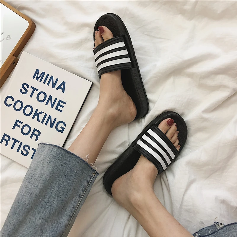Новинка 2019 летняя модная обувь в полоску для пар|Тапочки| |