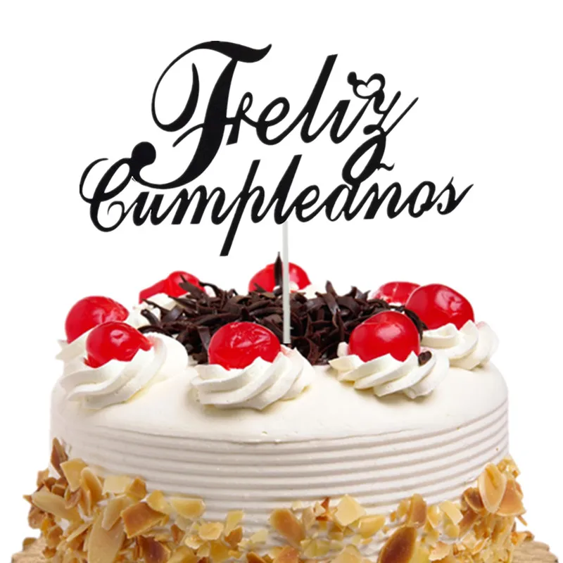 black Топпер для торта Bonne Fete французский русский с днем рождения испанский Feliz Cumpleanos флажки для торта День Рождения Торт Декор на заказ - Цвет: black
