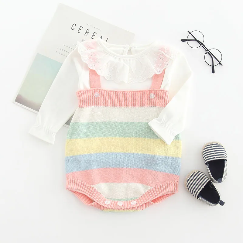Knitted Baby Clothes Rainbow Newborn Rompers for Girls Cotton Sleeveless Infant Jumpsuit Boys Romper Overalls | Мать и ребенок