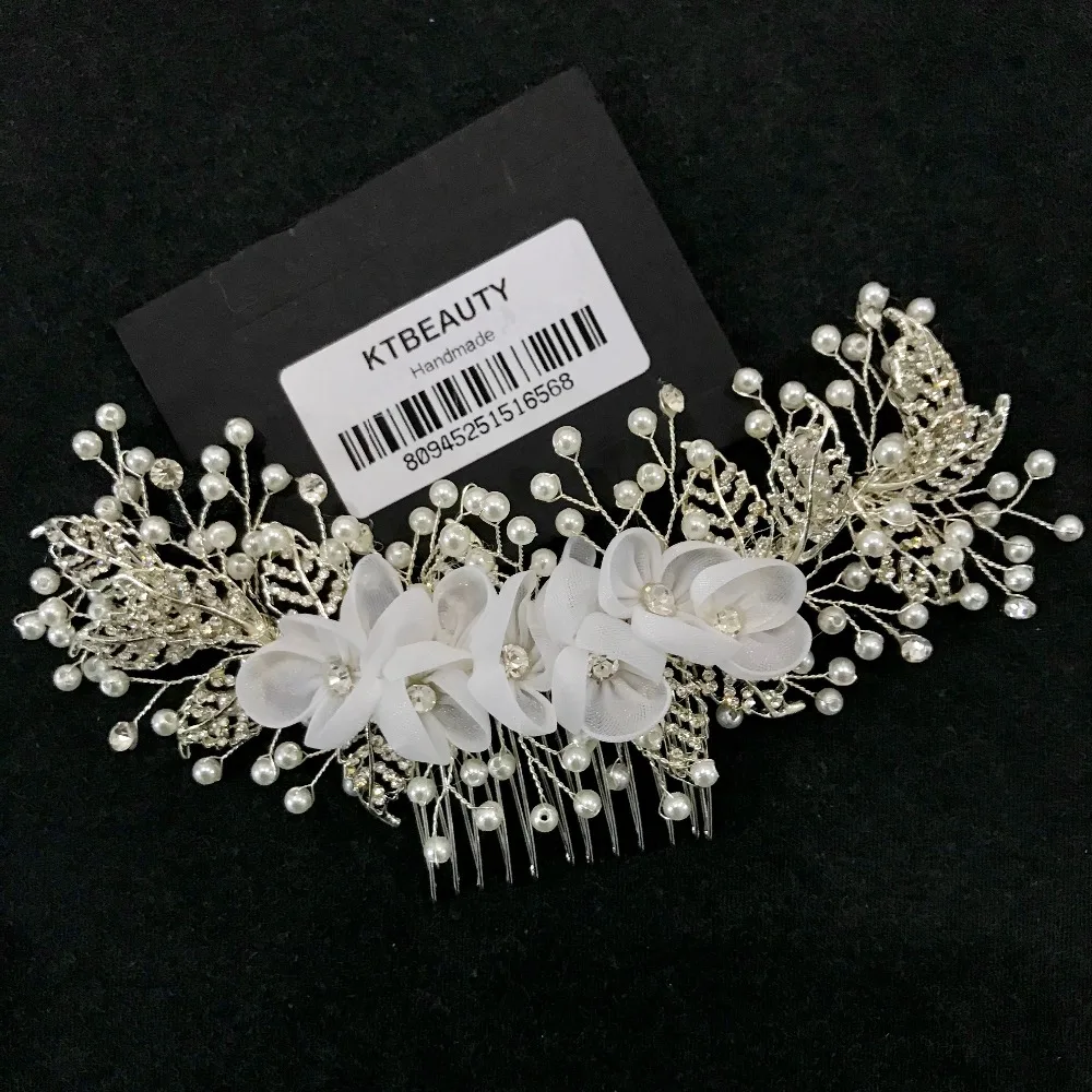 Роскошная расческа ручной работы белый/слоновая кость хрустальные цветы