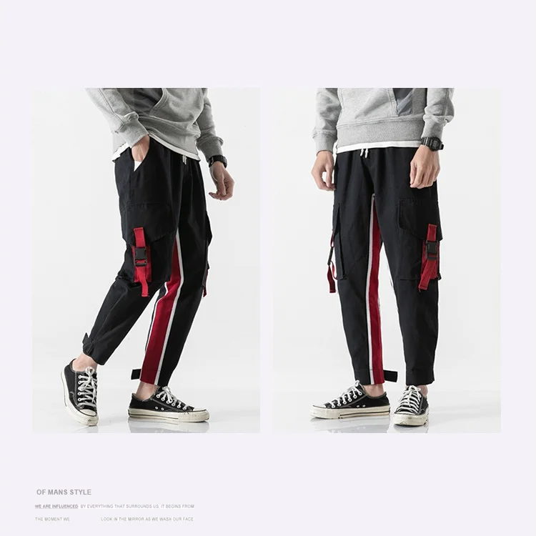 KUANGNAN Красные Полосатые брюки-карго Мужские Jogger японские уличные Джоггеры мужские брюки 5XL хип-хоп брюки мужские брюки Весна