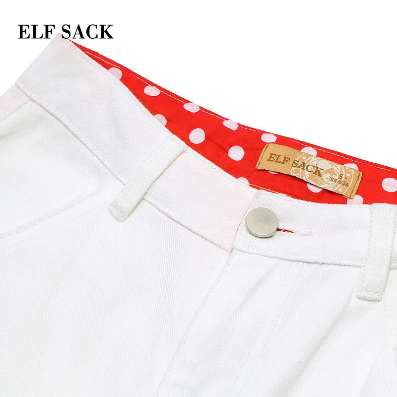 ELFSACK, новинка, женские джинсы с дырками, повседневные, хлопковые, женские штаны, прямые, средняя талия, женские штаны до щиколотки, одноцветные, обтягивающие, женские брюки