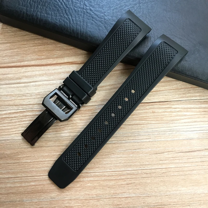 Curved End 22mm Black Soft Silicone Rubber Watch band For IWC PORTUGIESER YACHT CLUB CHRONOGRAPH IW390502 IW390209 Watch Strap