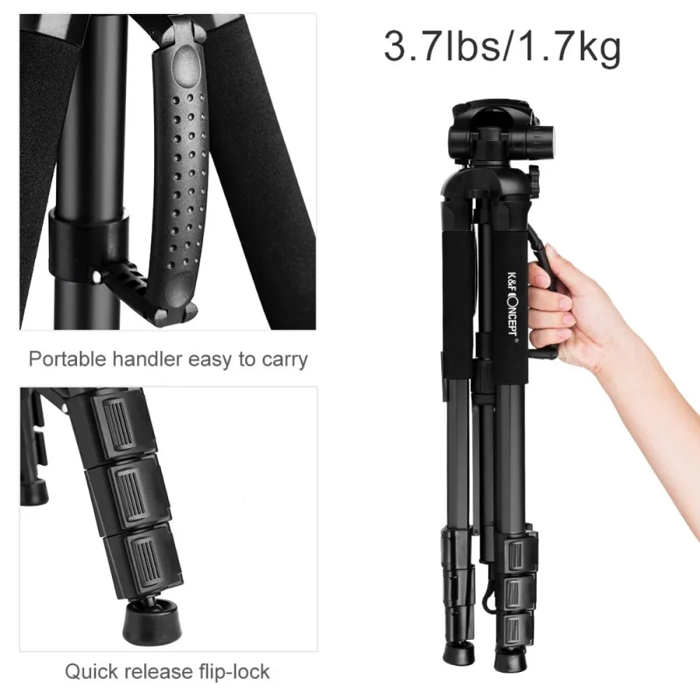 K & F Concept TM2624L черный Портативный компактный штатив Трипод для камеры 70 дюймовый