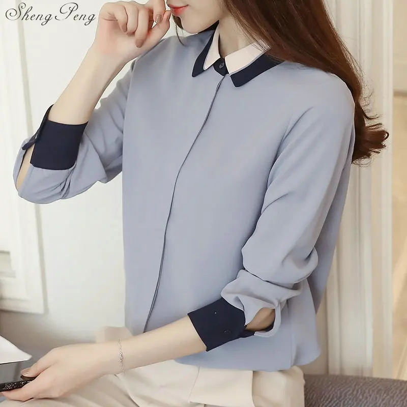 

2018 new spring chiffon female blouses women tops fashion casual long sleeved blouses elegant slim full women shirts Q554