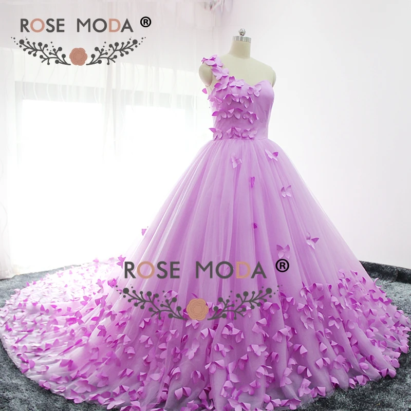 Розовое модное роскошное свадебное платье на одно плечо с бабочкой 3 D реальные