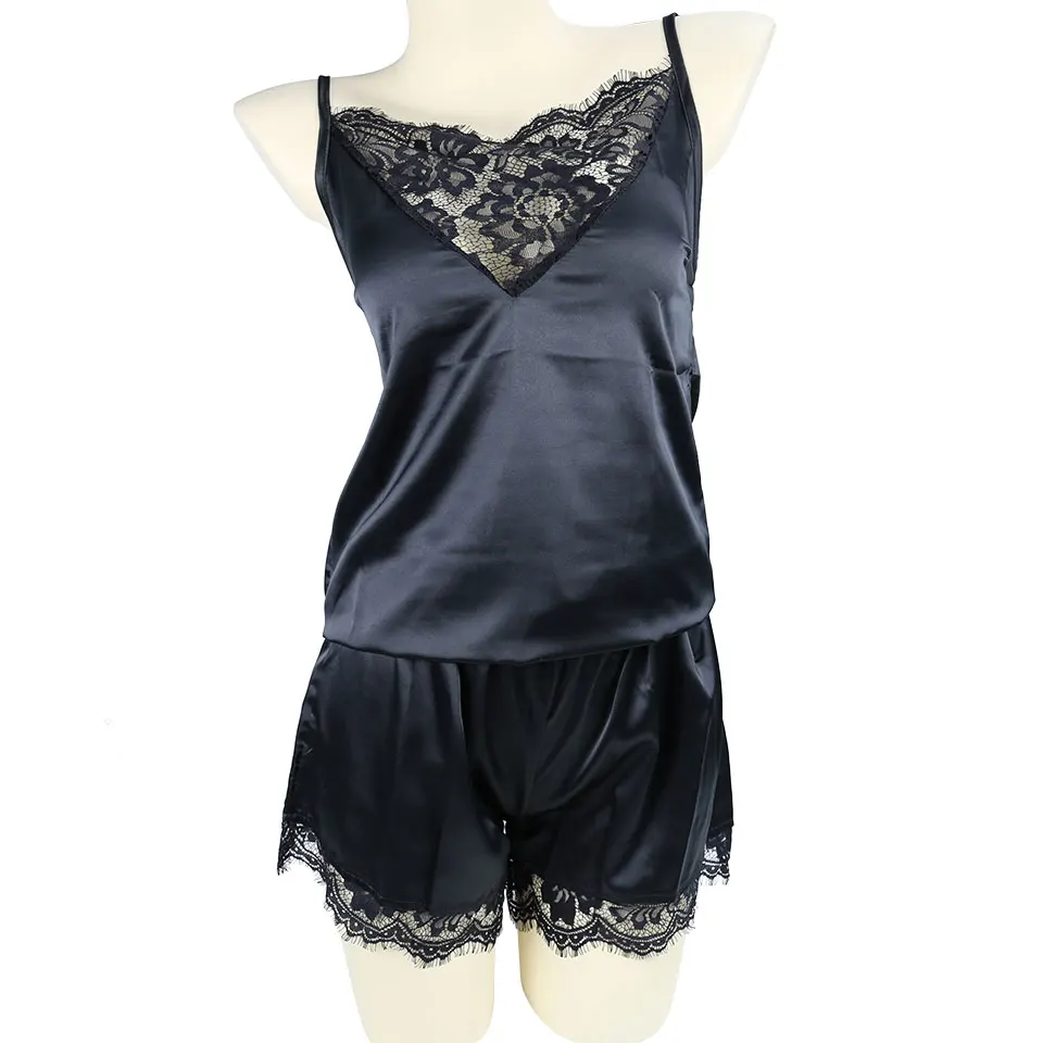 Летняя Пижама Женская пикантная шелковая пижама без рукавов ночная рубашка на