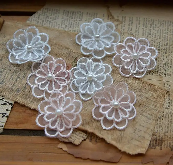 5 шт. Кружевная аппликация из органзы с жемчугом | Дом и сад