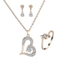 romantic charm love heart jewelry set gold color heart shaped pendant necklace for women wedding party engagement jewelry gift